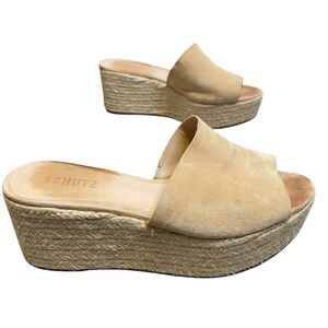 Schutz Womens 8.5B Thalia Espadrille Platform Sandals Beige Suede Y2K Boho